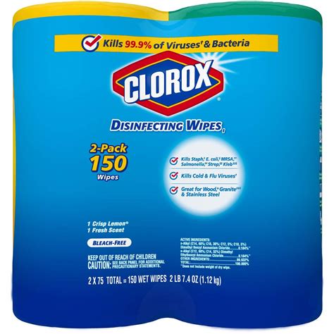 225 clorox disinfecting wipes, 3 pack of 75 bleach free cleaning wipes $9.39 (reg $11.99) or $8.19. Clorox Disinfecting Wipes Value Pack Packaging May Vary Bleach Free Cleaning Wipes 75 Count Each ...