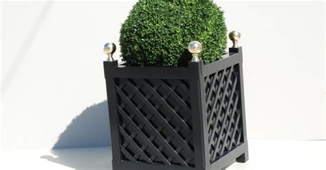 Versailles planters, handcrafted from accoya, made to bespoke size with hand turned acorn finials and painted farrow & ball french grey. Wood Treillage Planter Box with Brass Finial | Accents of ...