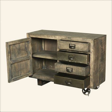 Moreland Rustic Solid Wood 4 Drawer Industrial Cart Storage Cabinet