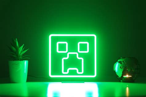 Minecraft Creeper Wall Decor Neon Sign Led Desk Lamp Gaming Etsy