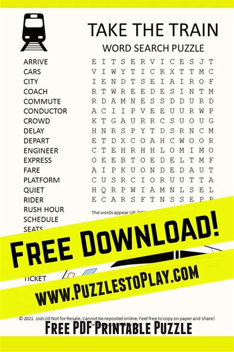Take The Train Word Search Puzzle Word Games For Kids Word Search