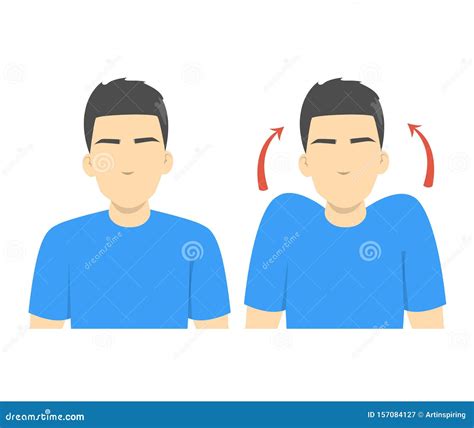 Shoulder Shrug Exercise Stretch To Relieve Neck Pain Stock Vector