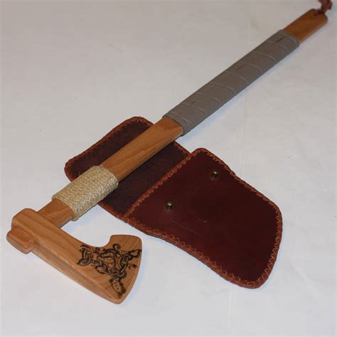 Toy Wooden Axe With Leather Sheath Etsy