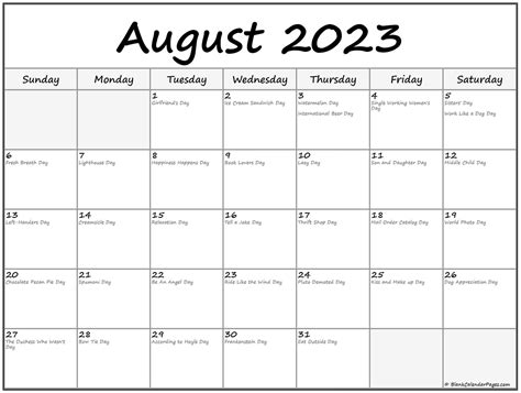 August 2023 Calendar With Holidays Printable
