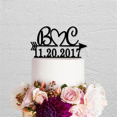 Wedding Name Mumber Cake Topperinitials Arrow Date Acrylic Silver