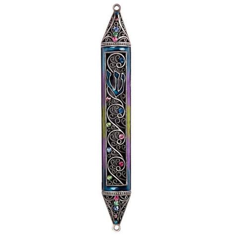 Curlicues Jeweled And Enameled Pewter Mezuzah Case Judaica Web Store