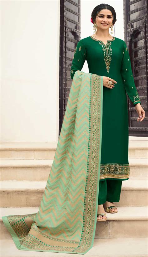 Bollywood Green Color Satin Silk Fabric Salwar Kameez 1605377