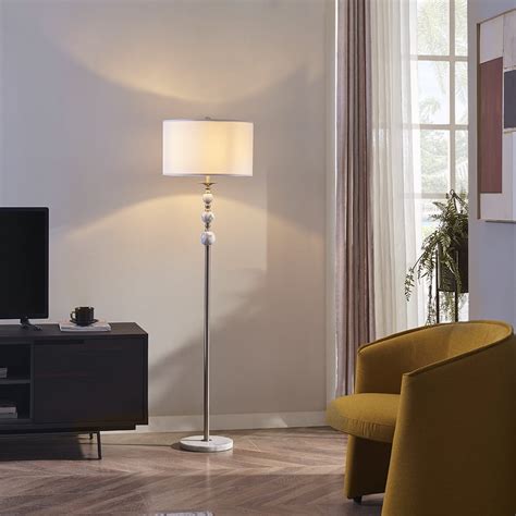 Rosen Garden Floor Lamp Standing Reading Light With Natural Marble Base And Fabric Shade