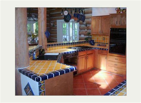 Mexican Talavera Tile In Kitchen Island Countertop