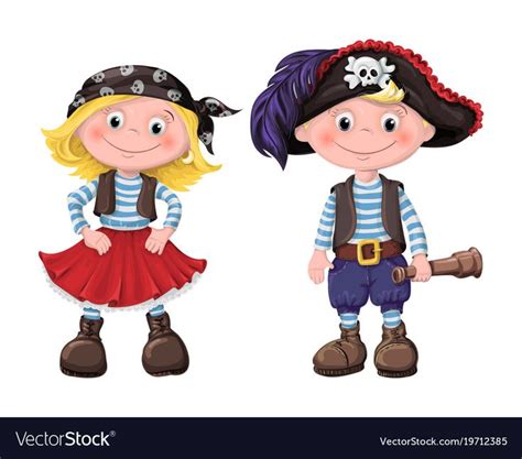 Cute Set Of Children Pirates Girl And Boy Vector Illustration