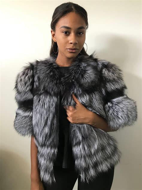 bolero jacket coat fur silver fox and genuine leather etsy coat women fashion fur fashion
