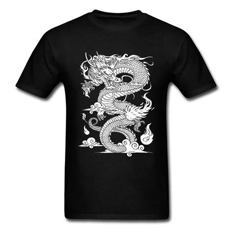 Classic Print T Shirts For Men Chinese Dragon Illustration Clean Funny