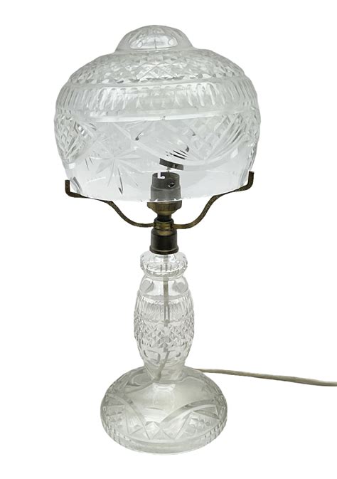 Waterford Style Cut Crystal Table Lamp With Mushroom Shade And Shaped