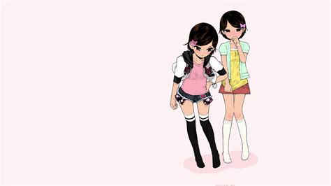 壁纸 1920x1080像素 动漫女孩 尴尬 漫画 Minasuki Popuri 短发 短裙 短裤 丝袜 双胞胎 1920x1080 Wallpaperup