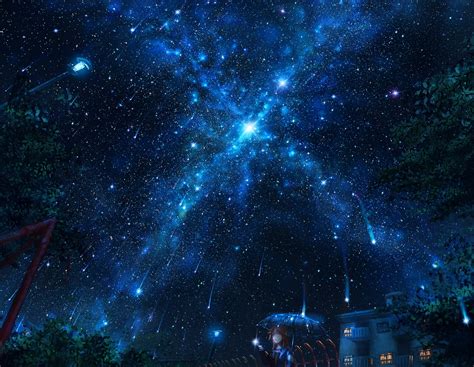 Wallpaper Id 890951 Anime Shooting Star 1080p Starry Sky Girl