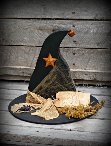 Primitive Wooden Witch Hat Halloween Decor Halloween Table Sitter Olde