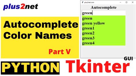 Tkinter Autocomplete To Browse And Select Colour Names And Update The