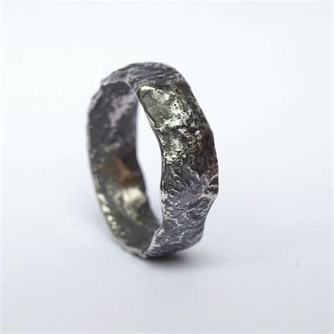 Wide Rustic Ring Oxidized Sterling Silver Band Ring For Men Etsy