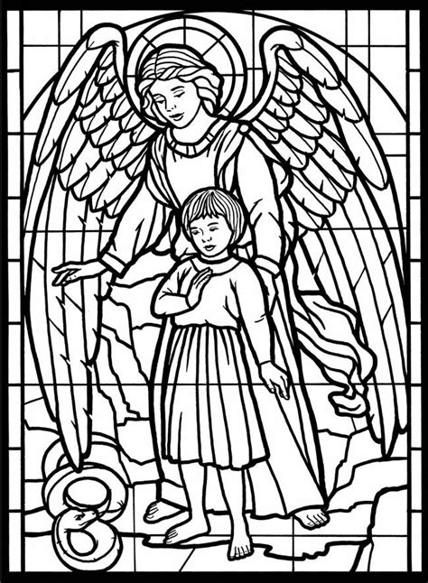 Guardian angels always guard kids. guardian angel stained glass | RE | Angel coloring pages, Coloring pages for grown ups ...