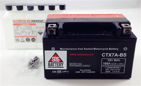 Batteria Moto Scooter Sos Battery 12v 6ah Bm 301b Sigillata Ctx7a Bs