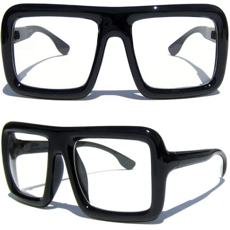 Flat Top Square Big Bold Oversize Black Thick Frame Clear Lens Nerdy