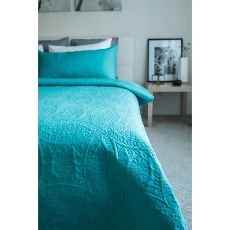 Mezzati Bedspread Coverlet Set Blue Ocean Teal Brushed Microfiber