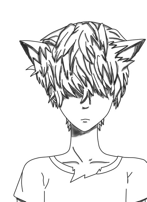 Wolfcat Anime Boy Lineart Version By Mikucosplayer15