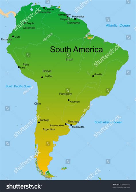Detailed Vector Map Of South America Continent 96465665 Shutterstock