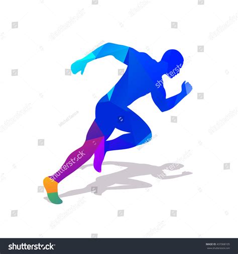 Abstract Colorful Runner Silhouette Blue Geometric Running Man Stock