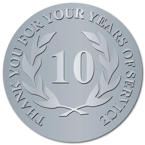 10 Years Of Service Foil Stamped And Embossed Award Labels
