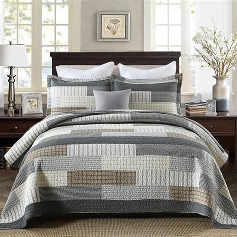 Finlonte Quilt King Size 100 Cotton King Size Quilts Grey Black Brown