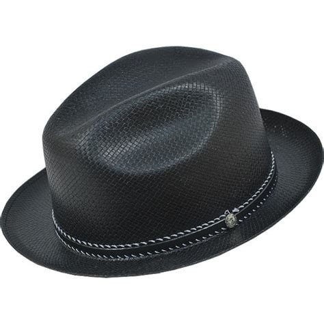 Stetson Black Straw Dress Hat With Black White Leather Band 4990