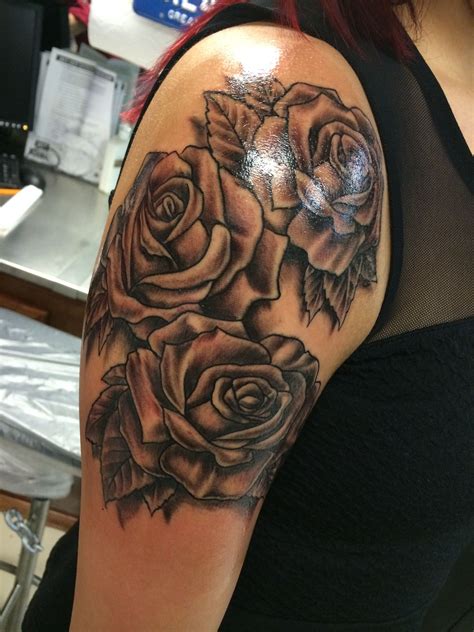 Roses Tattoos Black And White On Shoulder