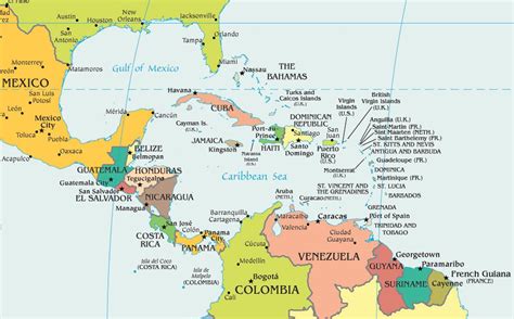 Political Map Of Central America And The Caribbean US States Map