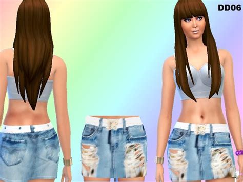 Denim Ripped Skirt By Divadelic06 Sims 4 Female Clothes