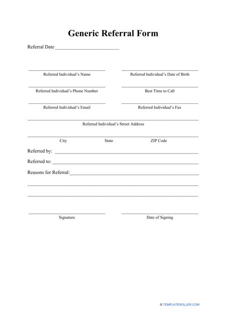 Generic Referral Form Fill Out Sign Online And Download Pdf
