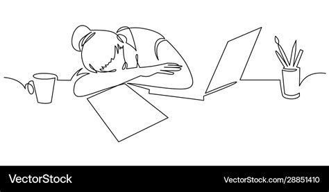 Girl Sleeping On Desk Continuous One Line Drawing Vector Image