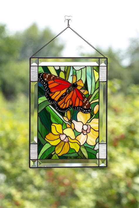 Monarch Butterfly Stained Glass Panel Fathers Day T Stained Etsy Stained Glass Panel