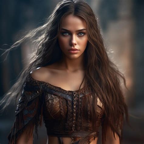 Premium Ai Image A Woman With Long Hair And A Black Top Is Standing In Front Of A Wall