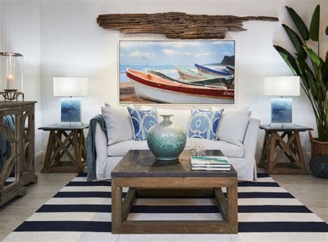 Coastal Living Room With Sea Inspired Throw Pillows Nautical Decor