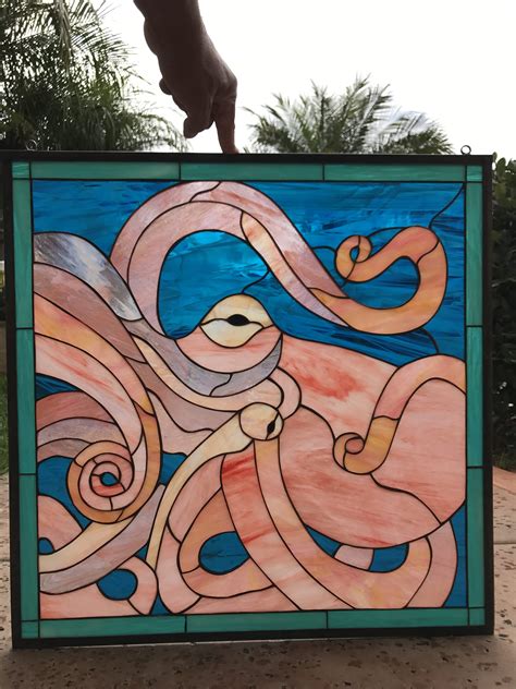 Amazing Octopus Leaded Stained Glass Window Panel