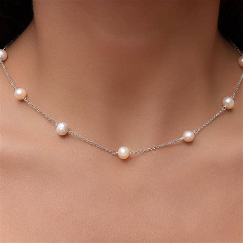 Genuine Freshwater Pearl Station Necklace In Pearl Necklace Designs Station Necklace