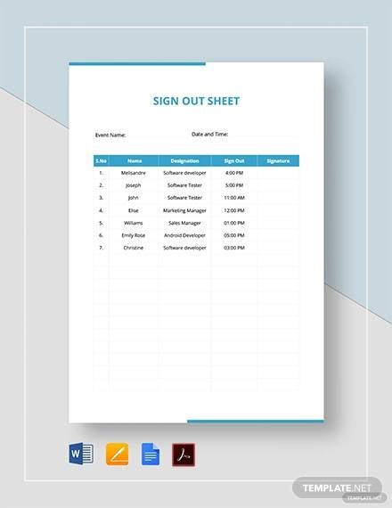 Free 13 Sign Out Sheet Templates In Pdf Ms Word Excel