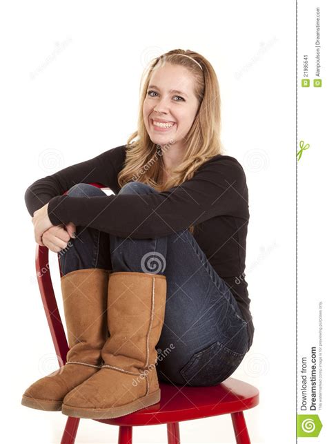 Girl Legs Up Red Chair Stock Image Image 21985541