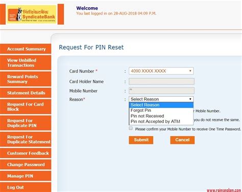 Changing a citibank credit card pin at an atm: Create Credit Card Green PIN of Syndicate Bank Online