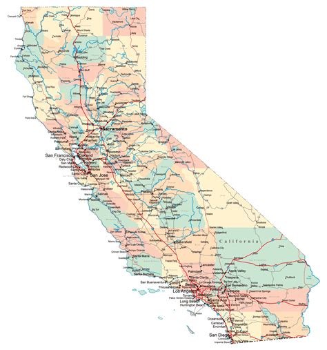 Large Administrative Map Of California State With Roads Highways And