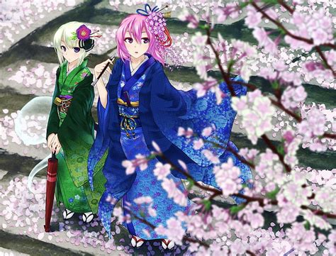 Hd Wallpaper Touhou Cherry Blossoms Flowers Blue Eyes Katana Weapons
