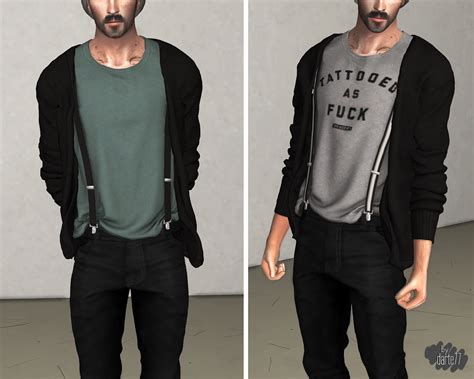 T Shirt With Suspenders Cardigan Darte77 Sims 4 Male Clothes
