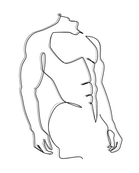 Plain Simple Black And White Digital Line Drawing Of A Mans Torso Artistic Rendition Of A