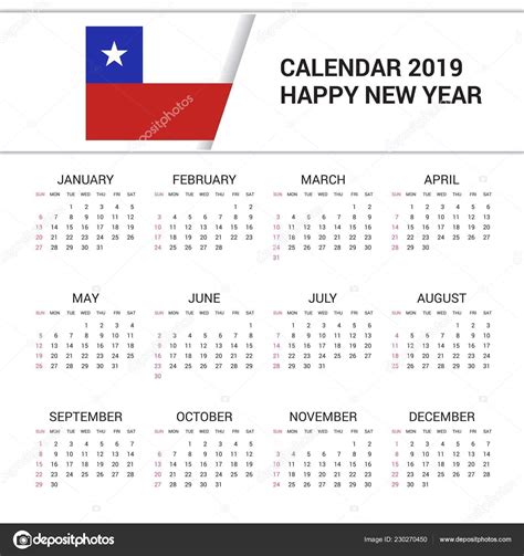 As chile feriados en chile | ¿cuándo es el próximo feriado? Fondo Calendario 2019 Chile Bandera Idioma Inglés — Vector ...